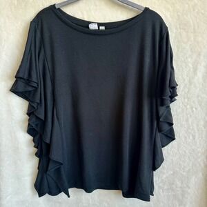 Gap Black Ruffle Cap Sleeve Top Knit Size Large